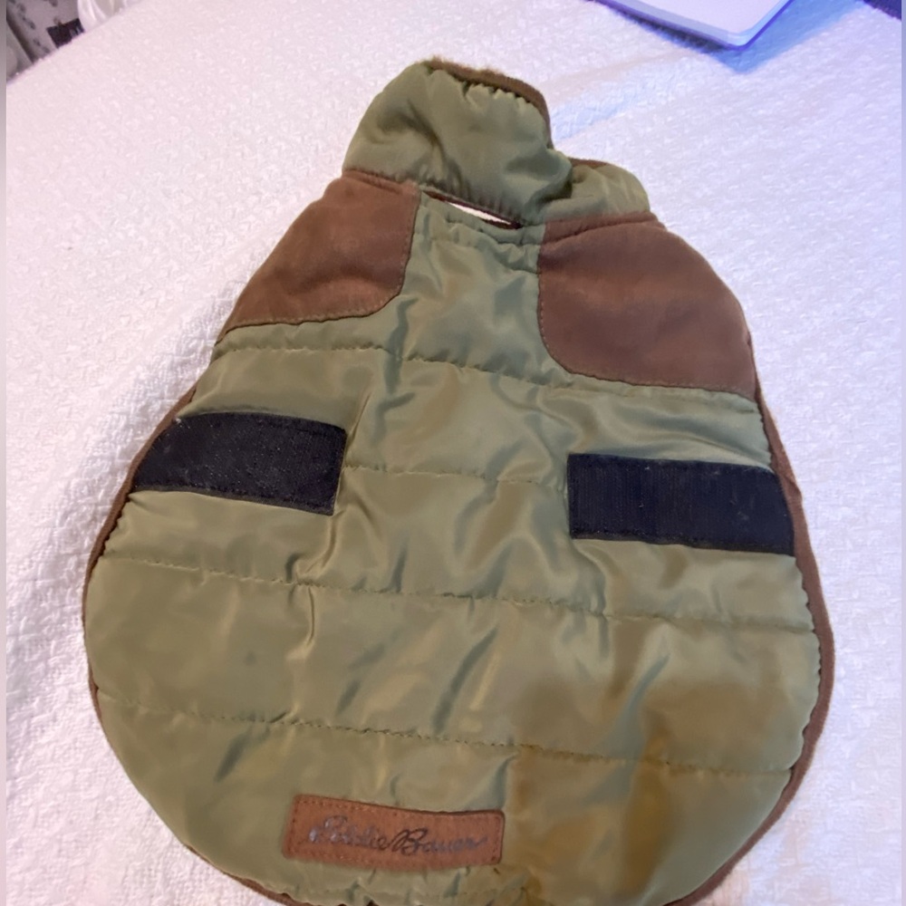 Eddie Bauer Dog Coat medium green and brown like new